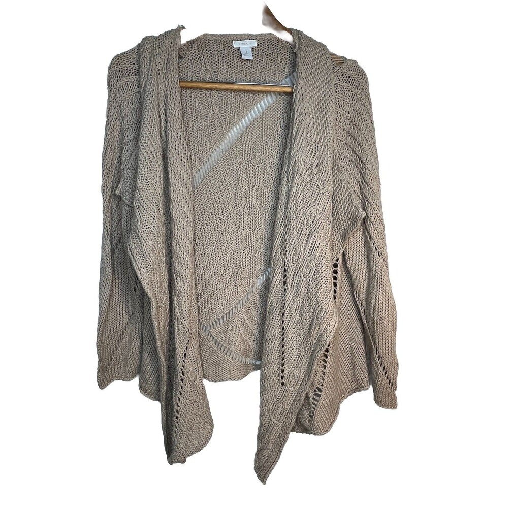 Chicos Knit Crochet Boho Cardigan Shrug sweater  1 Top M 6 8